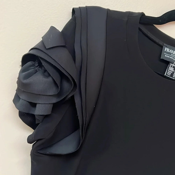 Frank Lyman Black Fluttered Ruffles Floral  sleeves cocktail Lycra dress Sz 8 - Picture 5 of 15